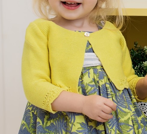 Chaqueta de niña en color amarillo punto de Algodón | Primer Bebé