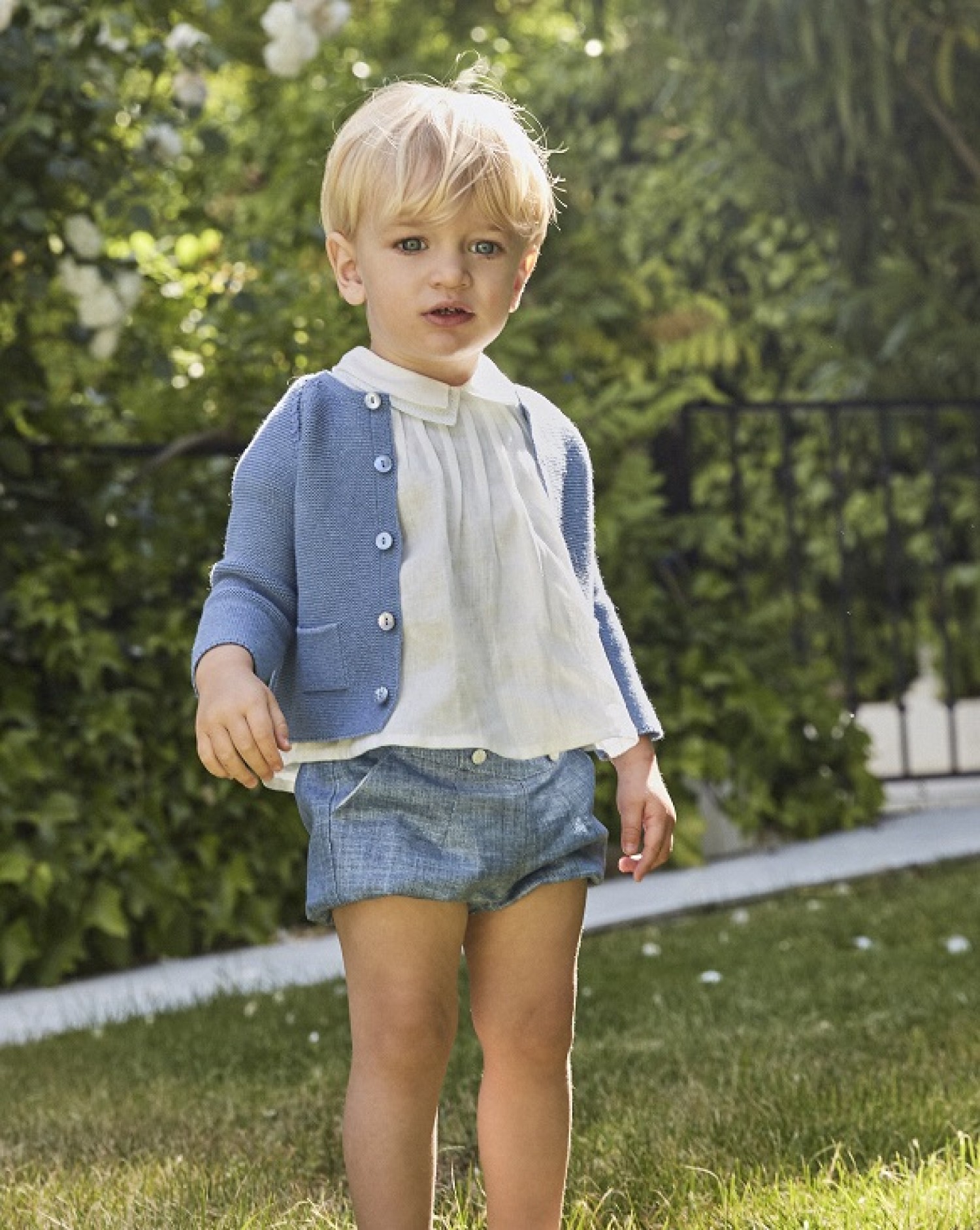 Chaqueta para niño de punto azul Melange. Muy original | Primer Bebé