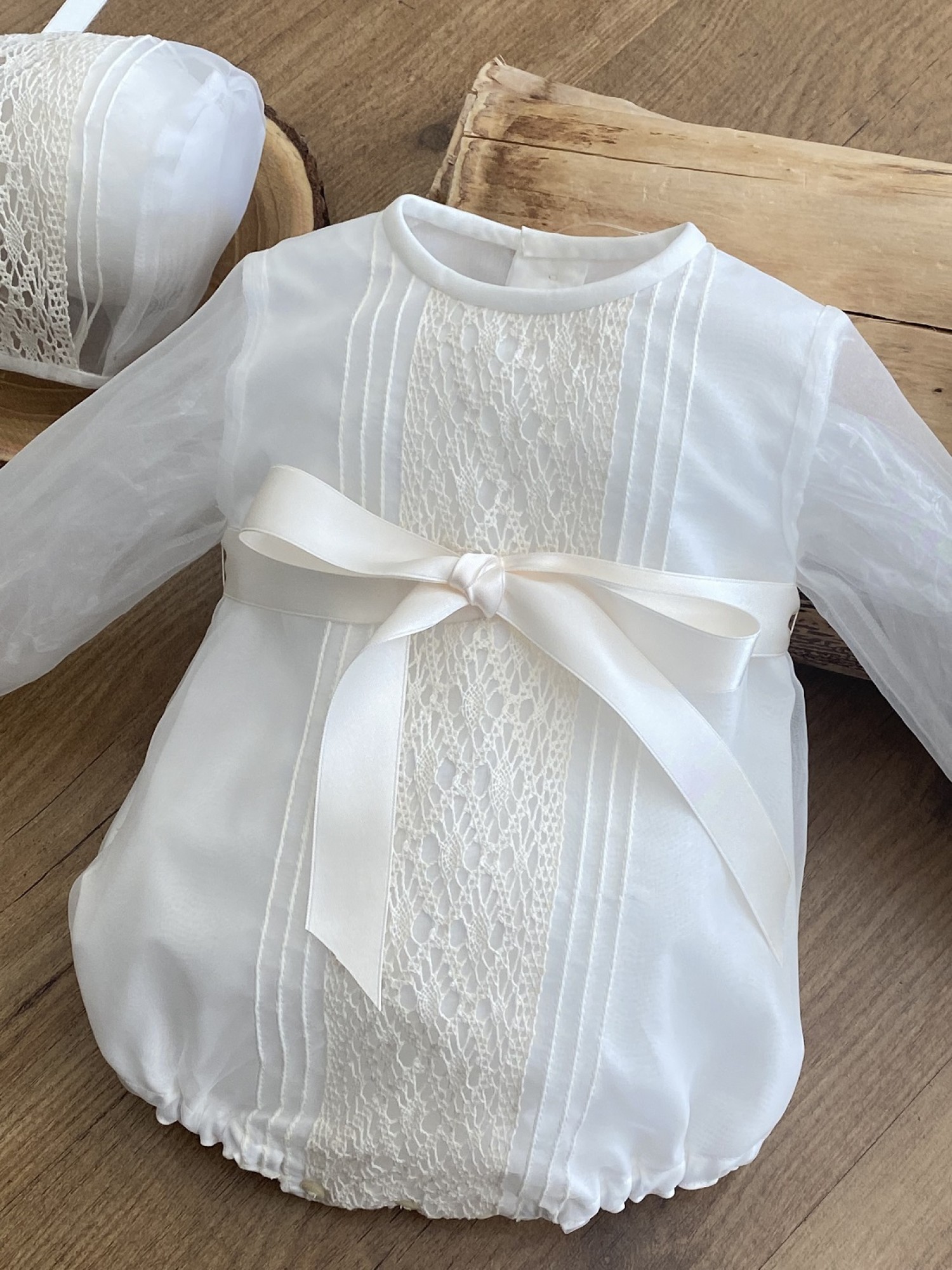 Christening outfit in long marl. Romper and hood | Primer Bebé