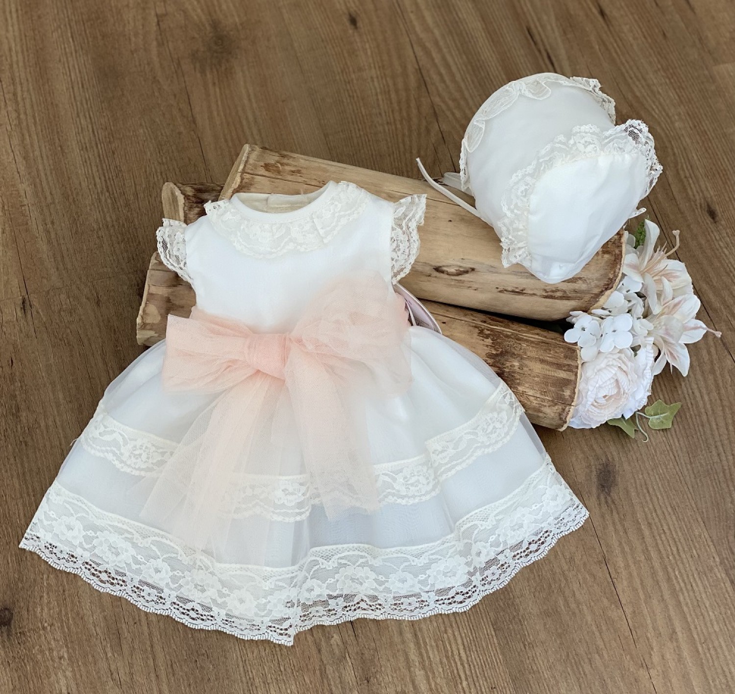 Conjunto para niña Vestido y capota Bautizo. Varias talla | Primer Bebé