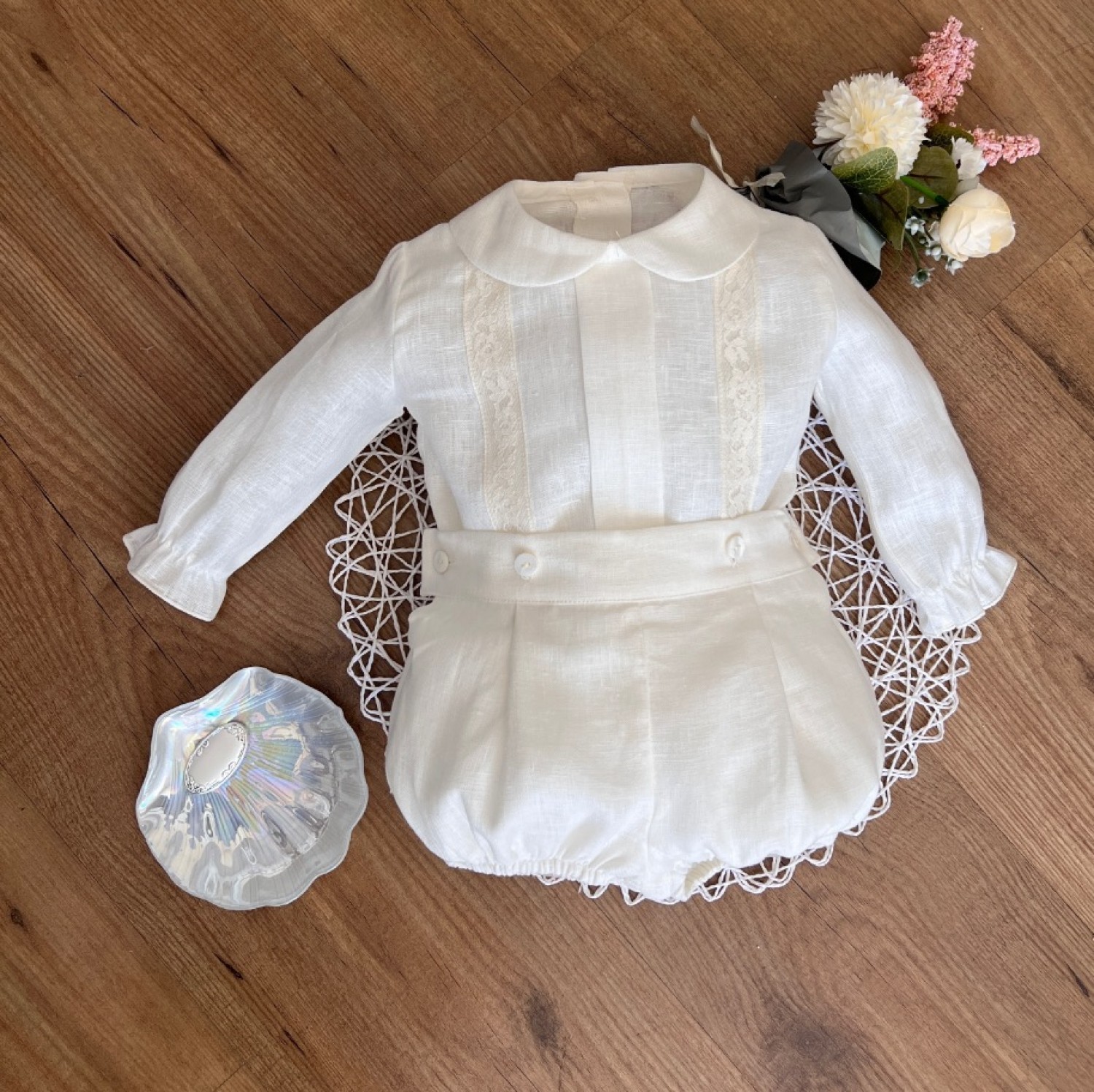 Conjunto para nino camisa de manga larga y bombachito de lino Primer Bebe