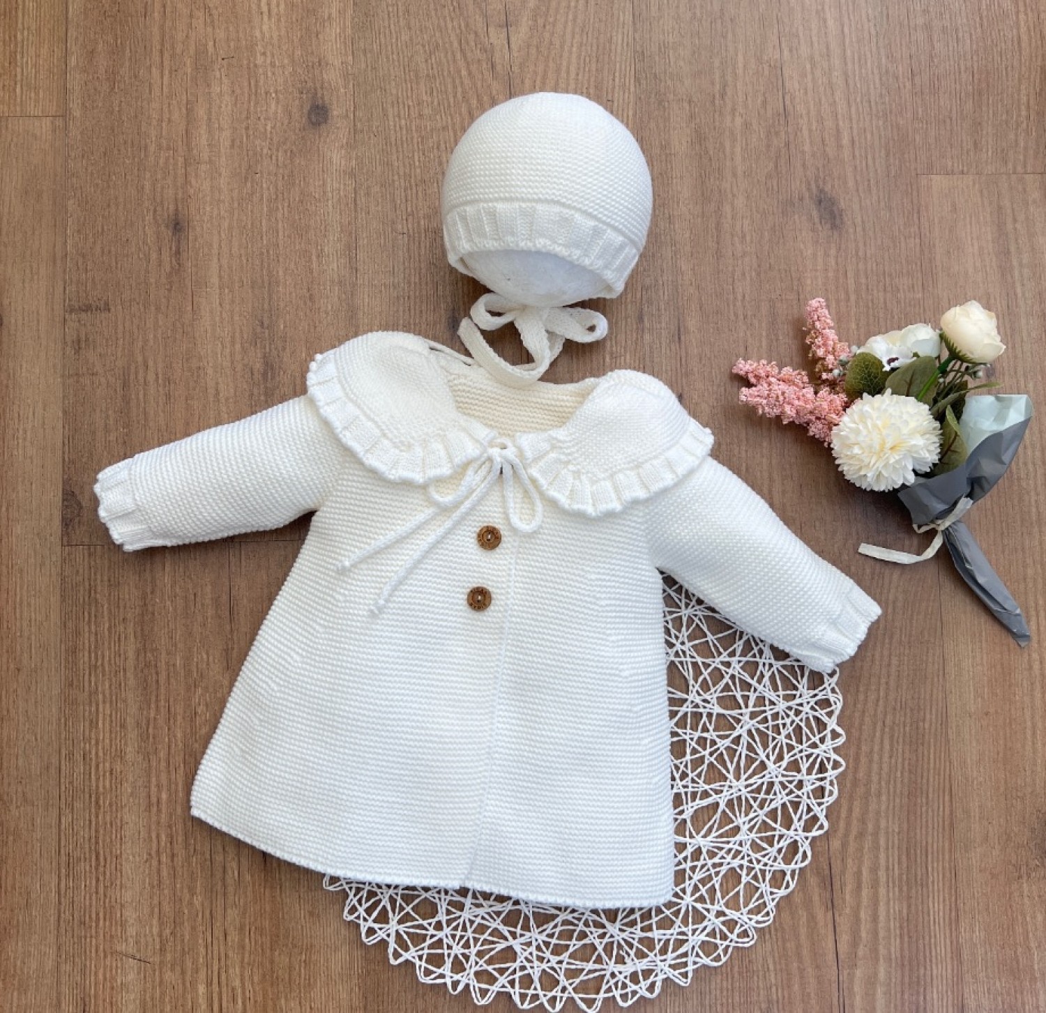 Unisex coat and special bonnet set Baptism or dress | Primer Bebé