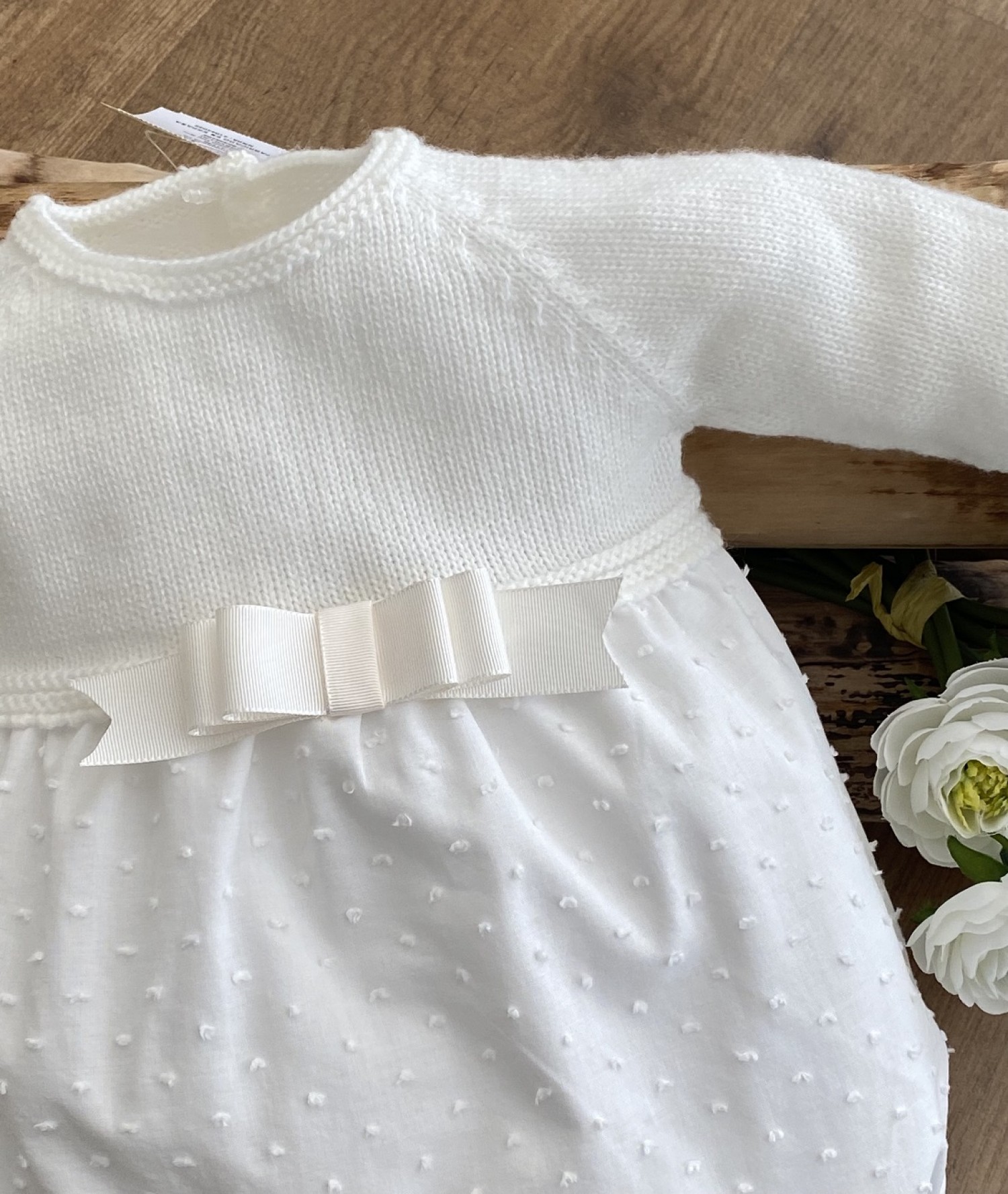 Pelele capota para bautizo cuerpo y capota de punto. | Primer Bebé