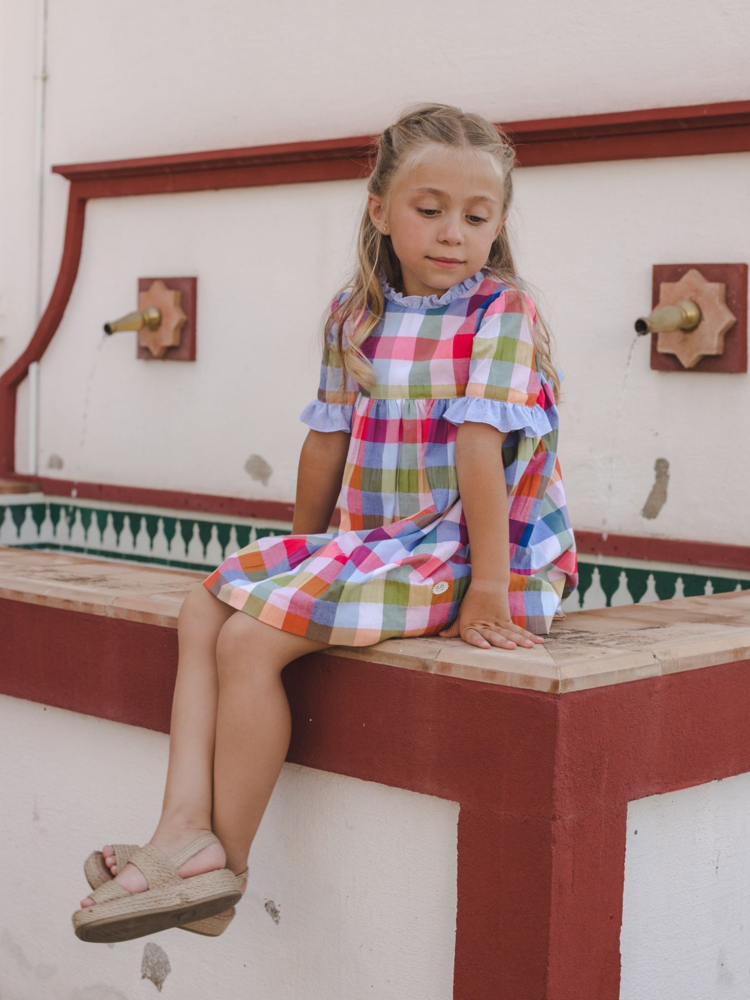 Checked and striped dress by José varón Primer Bebé