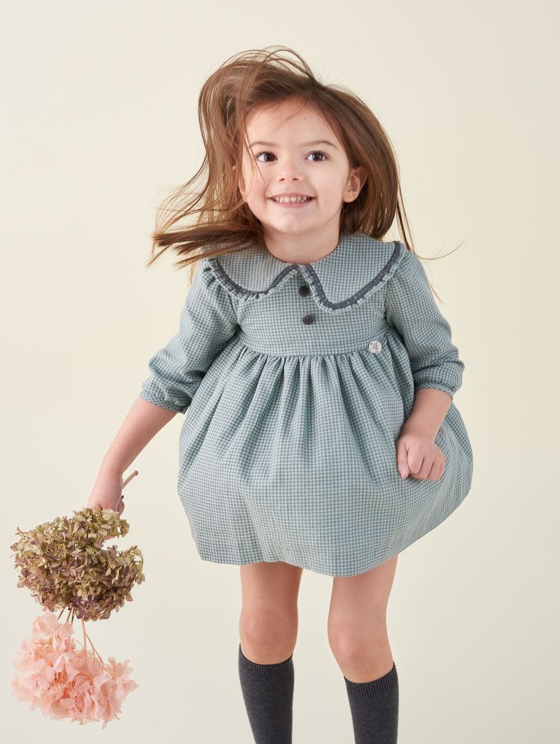 Green gingham dress Amistad Collection by Foque | Primer Bebé